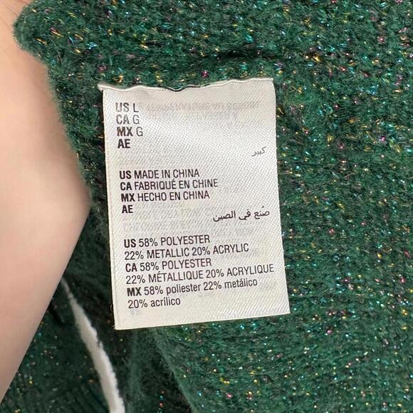 Charter Club Green Metallic Glitter Cable Knit Sweater Size: L - Picture 7 of 7